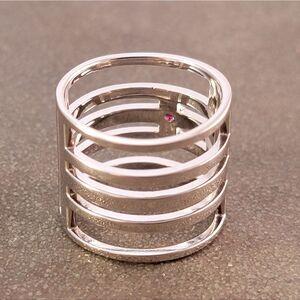 New Elle Sterling Silver Modern Openwork Bands Statement Ring